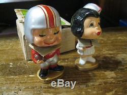 1960's RARE Football Kissing Pair Nodders Bobbleheads w BOX San Francisco 49ers