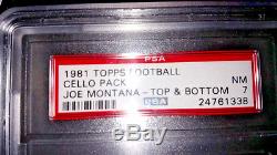 1981 Topps FB Cello w HOF Joe Montana RC TOP & BOTTOM PSA 7! Pop 1 of 3! L@@K