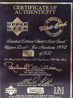 1992 HIGHLAND MINT JOE MONTANA GOLD CARD #370/500 BOX & COA San Francisco 49ERS