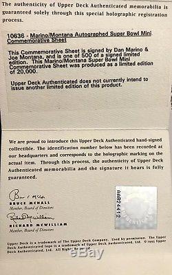 1993 Upper Deck Limited Edition Dan Marino Joe Montana Dual Auto Autograph SP