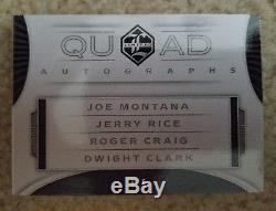 2017 Limited quad autographs Joe Montana/Jerry Rice/Roger Craig/Dwight Clark 4/5