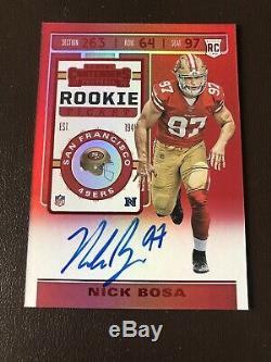 2019 Panini Contenders NICK BOSA FOTL RC RED ZONE TICKET ON CARD AUTO! 49ers