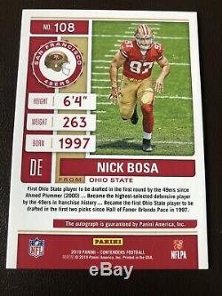 2019 Panini Contenders NICK BOSA FOTL RC RED ZONE TICKET ON CARD AUTO! 49ers