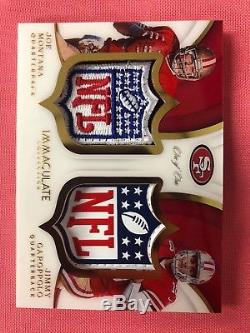 49ers 1/1 NFL Shield Dual Patch 2018 Immaculate Joe Montana & Jimmy Garoppolo