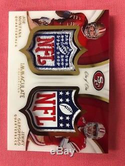 49ers 1/1 NFL Shield Dual Patch 2018 Immaculate Joe Montana & Jimmy Garoppolo