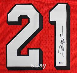 49ers Deion Sanders Authentic Signed Red Jersey with Dropshadow BAS Witnessed