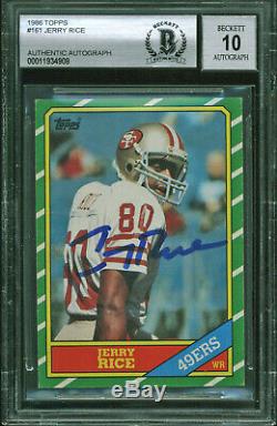 49ers Jerry Rice Signed 1986 Topps RC Card Auto Graded Gem Mint 10! BAS Slabbed