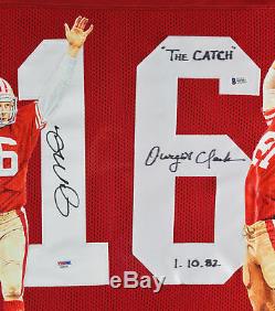 49ers Joe Montana & Dwight Clark Signed Hand Painted Framed Jersey BAS #I62253