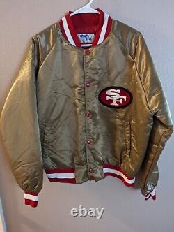 90s Chalk Line Gold Satin Stadium Jacket NFL San Francisco 49ers Size L USA RARE
