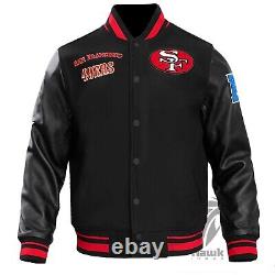 Classic NFL SF 49ers Vintage white, Red & Black Wool & Leather Varsity Jacket