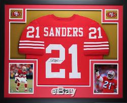 Deion Sanders Autographed and Framed Red 49ers Jersey Auto JSA COA (D6-L)