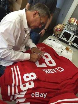 Dwight Clark Autographed SF 49ers Custom Red The Catch Stat Jersey Witness JSA