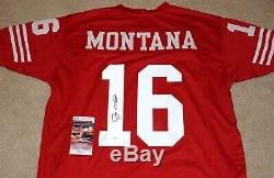 JOE MONTANA San Francisco 49ers Signed Red Football Jersey + JSA Witness COA