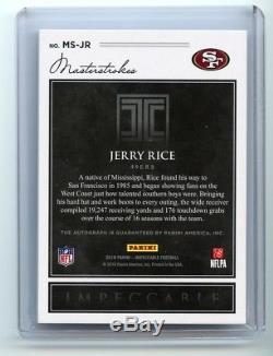 Jerry Rice 2018 Panini Impeccable Masterstrokes Auto Autograph /10 On Card 49ers