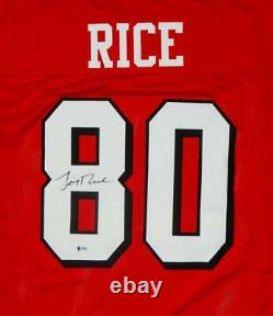 Jerry Rice Autographed Red with Black Pro Style Jersey- Beckett W Authenticated