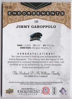 Jimmy Garoppolo 2014 Exquisite Endorsements RC Auto #'d 8/40