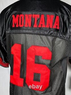 Joe Montana #16 San Francisco 49ers NFL 1989 Black Red Jersey Men's LARGE