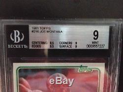 Joe Montana 1981 Topps #216 Rookie Card Graded Bgs Mint 9
