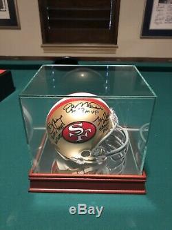 Joe montana, jerry rice, steve young autographed 49ers mini helmet, in case, coa
