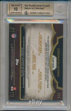 MONTANA Young RICE 2013 TOPPS Triple Threads JSY AUTO 1/1'Superfractor' BGS 9.5