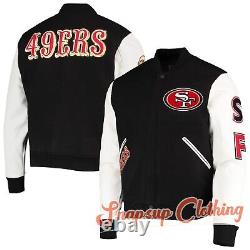 Men's San Francisco 49ERS Black/White Leather Sleeves Home Team Varsity Jacket