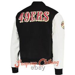 Men's San Francisco 49ERS Black/White Leather Sleeves Home Team Varsity Jacket