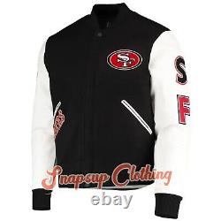 Men's San Francisco 49ERS Black/White Leather Sleeves Home Team Varsity Jacket