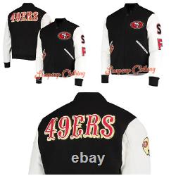 Men's San Francisco 49ERS Black/White Leather Sleeves Home Team Varsity Jacket