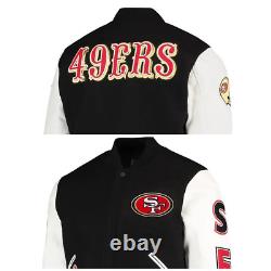 Men's San Francisco 49ERS Black/White Leather Sleeves Home Team Varsity Jacket