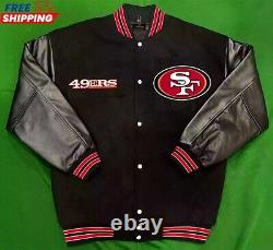 Men's San Francisco 49ers Jacket Black Wool & Leather Letterman Varsity Jacket