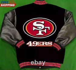 Men's San Francisco 49ers Jacket Black Wool & Leather Letterman Varsity Jacket