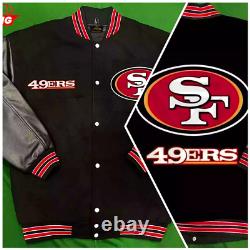 Men's San Francisco 49ers Jacket Black Wool & Leather Letterman Varsity Jacket