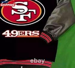 Men's San Francisco 49ers Jacket Black Wool & Leather Letterman Varsity Jacket