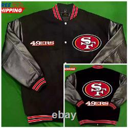 Men's San Francisco 49ers Jacket Black Wool & Leather Letterman Varsity Jacket