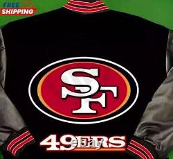 Men's San Francisco 49ers Jacket Black Wool & Leather Letterman Varsity Jacket