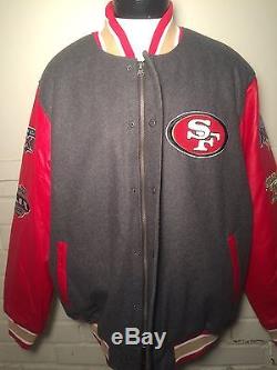 NEW San Francisco 49ERS Super Bowl Champions Leather Vtg Varsity Jacket Large