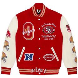 NFL Men's San Francisco 49ers Red Bomber Style Satin Lettermen Varsity Jacket