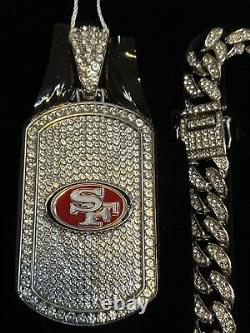 NFL San Francisco 49ers Bling Dog Tag Necklace- Silver Color