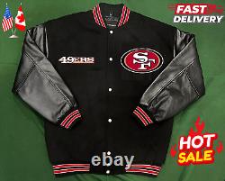 NFL San Francisco 49ers Men's Black Wool & Leather Full-Snap Jacket Varsity fan