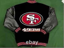 NFL San Francisco 49ers Men's Black Wool & Leather Full-Snap Jacket Varsity fan