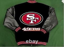 NFL San Francisco 49ers Men's Black Wool & Leather Full-Snap Jacket Varsity fan