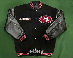 NFL San Francisco 49ers Men's Black Wool & Leather Full-Snap Jacket Varsity fan