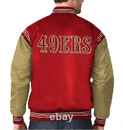 NFL San Francisco 49ers Satin Red Varsity Jacket full-snap Embroidery logo
