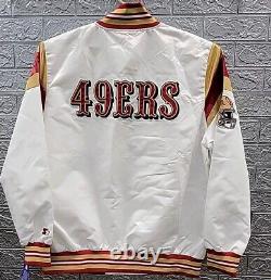 New Starter San Francisco 49ers Satin Full Snap Varsity Jacket White Sz 2XL