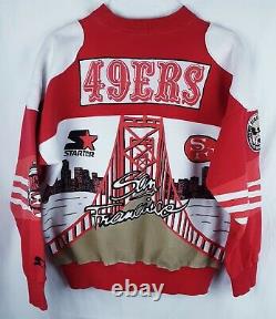 RARE Vintage STARTER San Francisco 49ers Crew ALL OVER PRINT Sweater Mens Size M