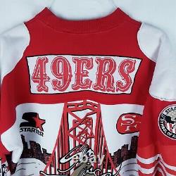 RARE Vintage STARTER San Francisco 49ers Crew ALL OVER PRINT Sweater Mens Size M
