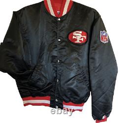 Rare Vintage S. F. 49ers Satin Starter Jacket Mens Large Black Sewn Snap Front