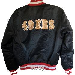 Rare Vintage S. F. 49ers Satin Starter Jacket Mens Large Black Sewn Snap Front