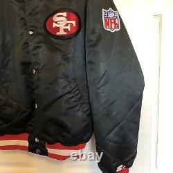 Rare Vintage S. F. 49ers Satin Starter Jacket Mens Large Black Sewn Snap Front