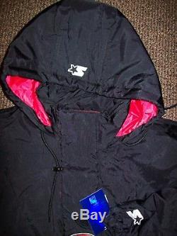 SAN FRANCISCO 49ERS Starter Hooded Half Zip Pullover Jacket S M L XL 2X BLACK